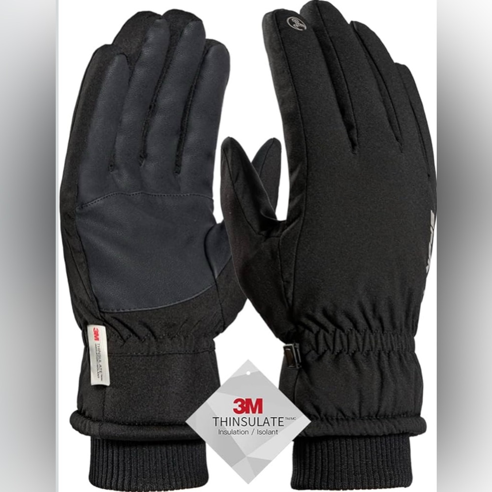 NEW Winter Gloves Men Warm 3M Thinsulate Windproof Waterproof Large Solid Black